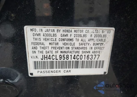 2004 Acura Tsx из США, поврежденный, VIN JH4CL95814C016377